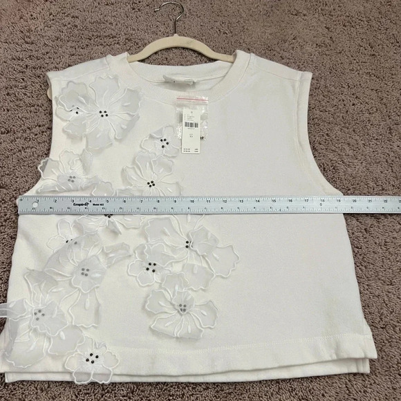 NWT new Anthropologie floral appliqué knit top XS white ivory sleeveless tank - Picture 17 of 17